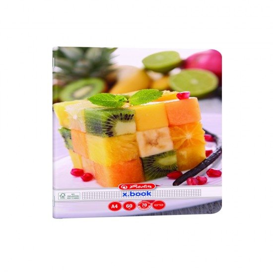 Caiet A4 60 File, Hartie 70g/mp Fsc Mix, Patratele, Colturi Rotunjite, Motiv Healthy Snack