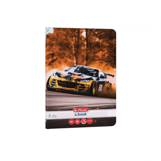 Caiet A4 60 File, Hartie 70g/mp Fsc Mix, Dictando, Colturi Rotunjite, Motiv Race Cars