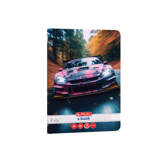 Caiet A4 60 File, Hartie 70g/mp Fsc Mix, Dictando, Colturi Rotunjite, Motiv Race Cars