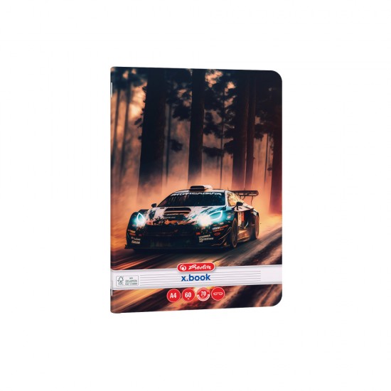 Caiet A4 60 File, Hartie 70g/mp Fsc Mix, Dictando, Colturi Rotunjite, Motiv Race Cars
