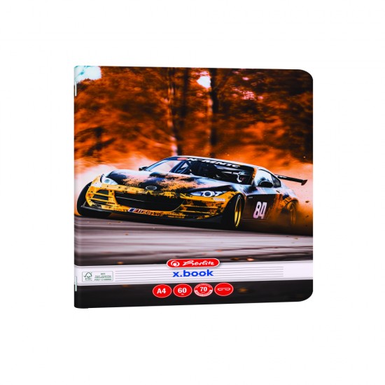 Caiet A4 60 File, Hartie 70g/mp Fsc Mix, Dictando, Colturi Rotunjite, Motiv Race Cars