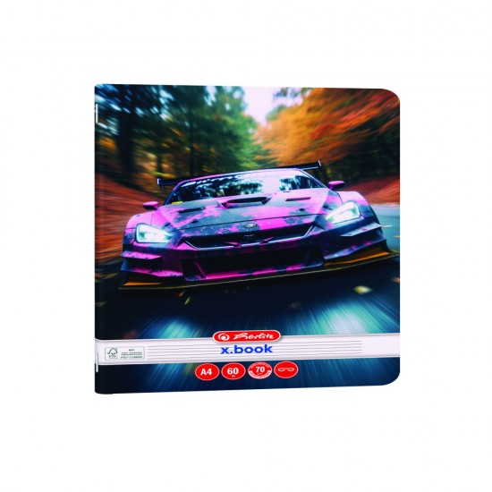 Caiet A4 60 File, Hartie 70g/mp Fsc Mix, Dictando, Colturi Rotunjite, Motiv Race Cars