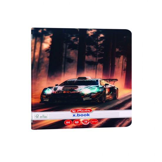 Caiet A4 60 File, Hartie 70g/mp Fsc Mix, Dictando, Colturi Rotunjite, Motiv Race Cars