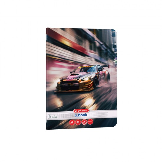 Caiet A4 60 File, Hartie 70g/mp Fsc Mix, Patratele, Colturi Rotunjite, Motiv Race Cars