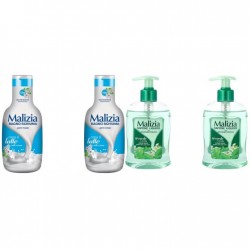 Pachet Promo: 2x Sapun Lichid Malizia Ceai Verde Si Menta 300 Ml + 2x Spumant De Baie Malizia Milk Cream 1l