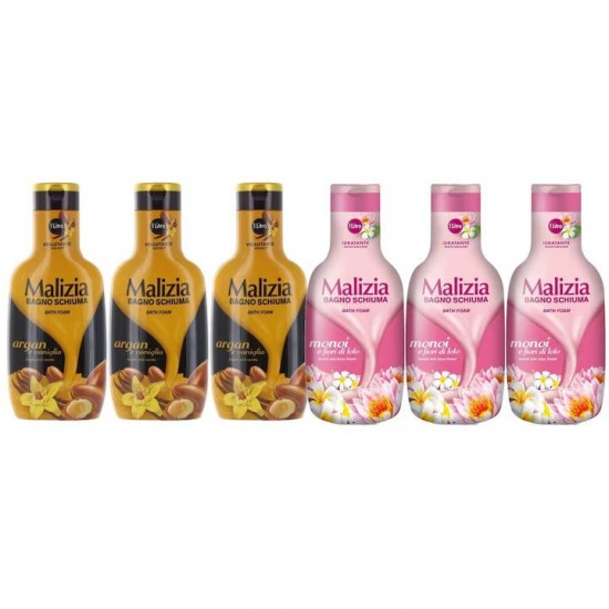 Pachet Promo: 3x Spumant De Baie Malizia Cu Ulei De Argan Si Vanilie + 3x Spumant De Baie Malizia Cu Fiori Di Lotto 1l