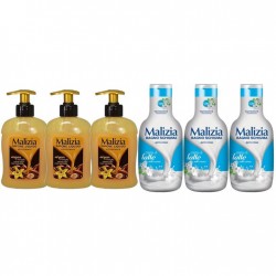 Pachet Promo: 3x Sapun Lichid Malizia Vanilie Si Argan 300 Ml + 3x Spumant De Baie Malizia Milk Cream 1l