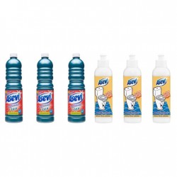 Pachet Promo: 3x Solutie Pardoseli Asevi 1l Cian + 3x Asevi Odorizant Lichid 24h Wc Elegant 200ml