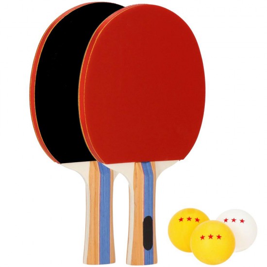 Set Tenis De Masa 2 Palete Si 3 Mingi De Ping Pong, Culoare Palete Rosu & Negru