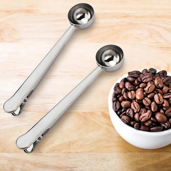 Lingura Dozatoare Cafea Cu Clips Sigilare Din Otel Inoxidabil, Dimensiune 16 Cm