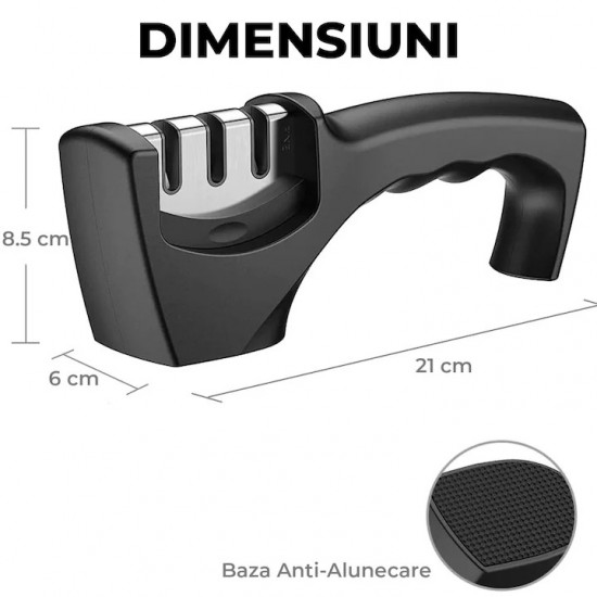 Dispozitiv Pentru Ascutit Cutite, 3 Nivele Ascutire, Lama Din Otel Tungsten, Ceramica Si Piatra Diamant