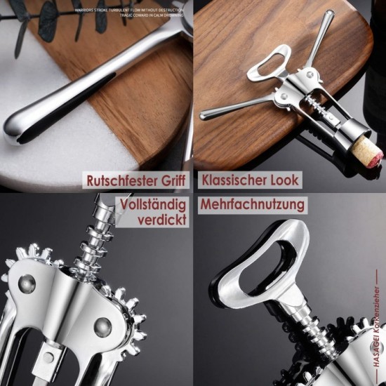 Tirbuson De Vin Multifunctional Din Inox, Culoare Argintiu, Manere In Forma De Aripi