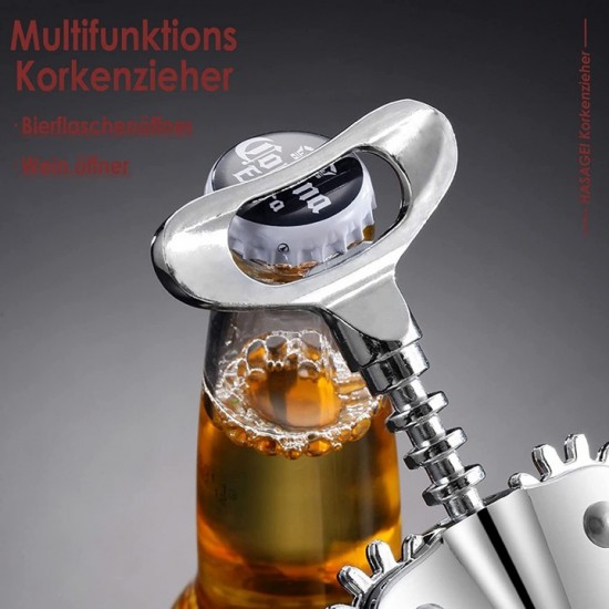 Tirbuson De Vin Multifunctional Din Inox, Culoare Argintiu, Manere In Forma De Aripi