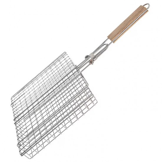 Gratar Pentru Peste Si Carne, Dimensiune 50x35 Cm, Metal Inox + Lemn