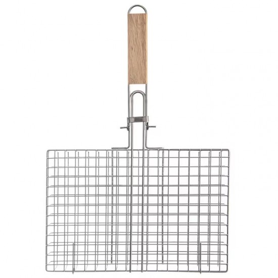 Gratar Pentru Peste Si Carne, Dimensiune 50x35 Cm, Metal Inox + Lemn