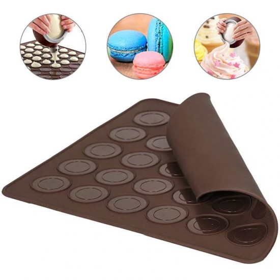 Tava De Copt Pentru Macarons Din Silicon, 30 Gauri, Dimensiune 29x26cm, Culoare Maro