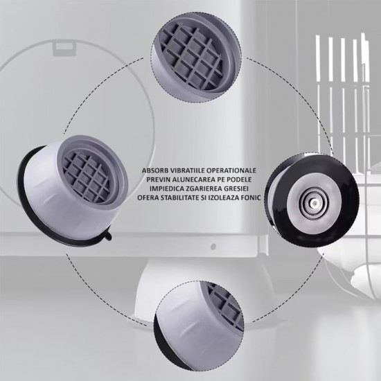 Set 4 Picioruse Antiderapante Pentru Masina De Spalat, Uscator De Rufe, Frigider, Dimensiuni 8,5x3 Cm