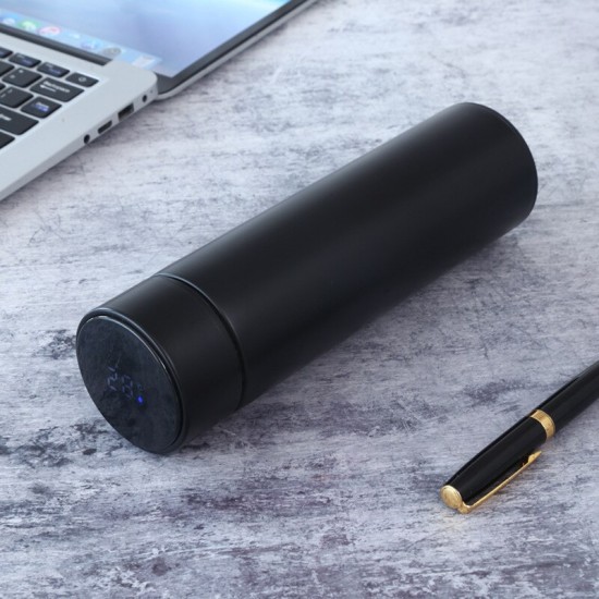 Termos Smart Cu Display Led Din Inox, 500 Ml, Dimensiune 6.5×6.5×23 Cm, Culoare Negru