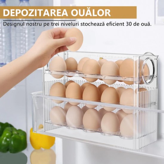 Suport Organizator Oua Cu 3 Nivele, Capacitate 30 Oua, Dimensiune 26 X 10 X 20 Cm, Culoare Multicolora