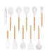 Set 12 Ustensile Din Silicon Termorezistent Si Maner Din Bambus, Culoare Alba