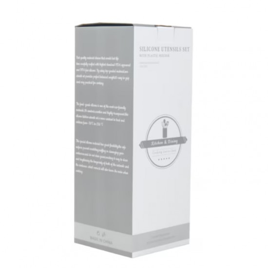 Set 12 Ustensile Din Silicon Termorezistent Si Maner Din Bambus, Culoare Turcoaz