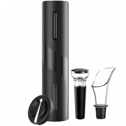 Set De 4 In 1 Tirbuson Electric, Taietor De Folie, Aerator De Vin, Dop, Culoare Negra