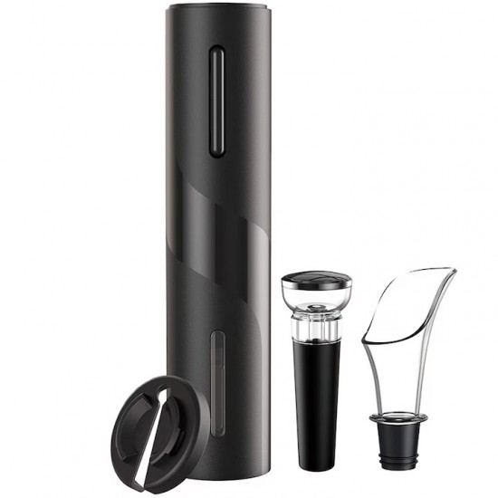 Set De 4 In 1 Tirbuson Electric, Taietor De Folie, Aerator De Vin, Dop, Culoare Negra
