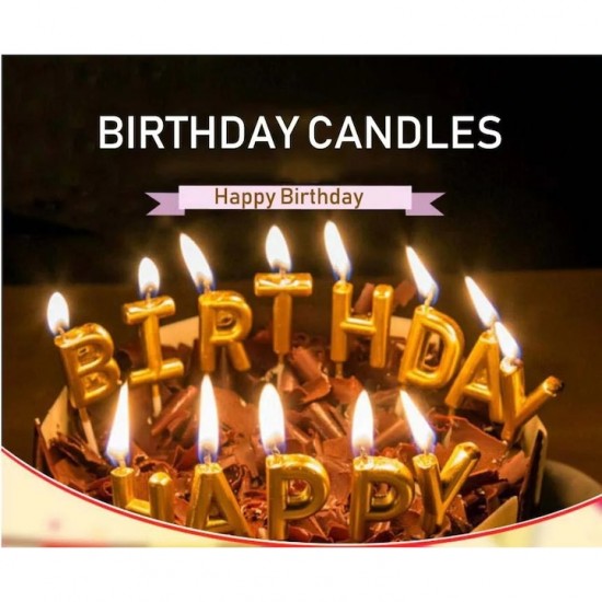 Set 13 Lumanari Pentru Tort Happy Birthday, Culoare Auriu