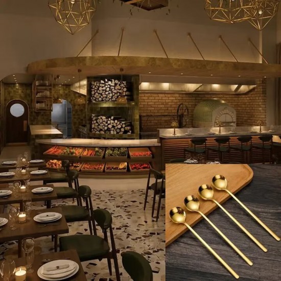 Set 6 Lingurite Aurii Pentru Cafea Cu Maner Lung, Dimensiune 17.4x3 Cm