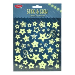 Abtibilduri DACO Lipeste si Lumineaza, Model Stele, Galben Fosforescent, 54 Buc/Set, Autocolante Stelute, Autocolante Fosforescente, Stickere Decorative, Stickere pentru Copii, Abtibilduri Copii, Abtibilduri pentru Mobila, Autocolante Decorative