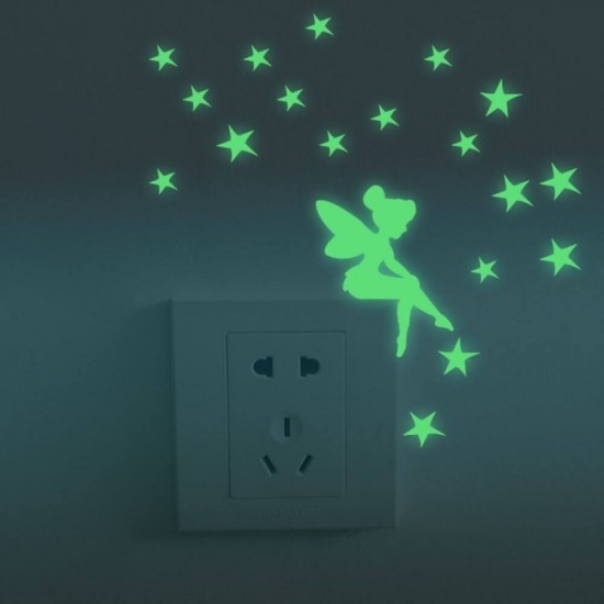 Abtibilduri DACO Lipeste si Lumineaza, Model Stele, Galben Fosforescent, 54 Buc/Set, Autocolante Stelute, Autocolante Fosforescente, Stickere Decorative, Stickere pentru Copii, Abtibilduri Copii, Abtibilduri pentru Mobila, Autocolante Decorative