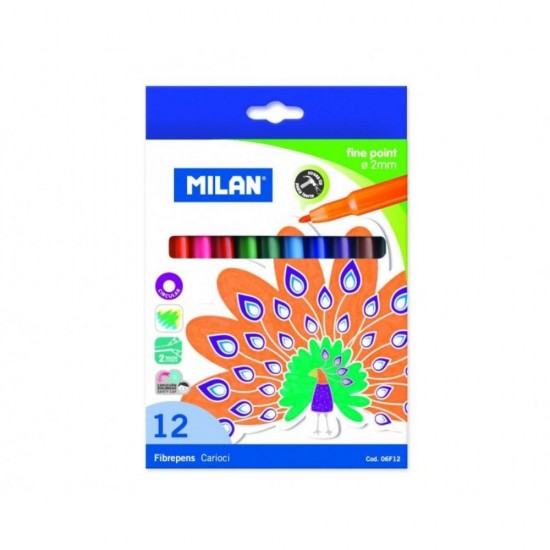 Set 12 Carioci Multicolore cu Varf Subtire MILAN, Carioci pentru Desenat, Carioci Colorate, Carioci cu Varf Subtire, Carioci MILAN
