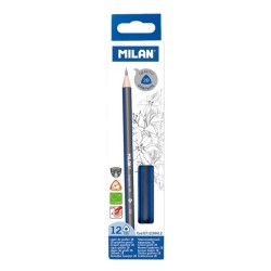 Set 12 Creioane Grafit MILAN, Mina 2B, Corp de Lemn Triunghiular, Creioane 2B, Creioane Grafit 2B, Creioane 2B MILAN, Set Creioane Grafit, Creion 2B Grafit, Creioane pentru Schite si Grafica, Creioane Desen Tehnic