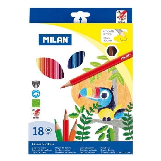 Set 18 Creioane Color MILAN, 18 Culori Diferite, Corp Hexagonal din Lemn, Creioane Colorate, Creioane MILANO, Set Creioane Colorate, Creion Colorat, Creioane Scoala, Creioane Desen