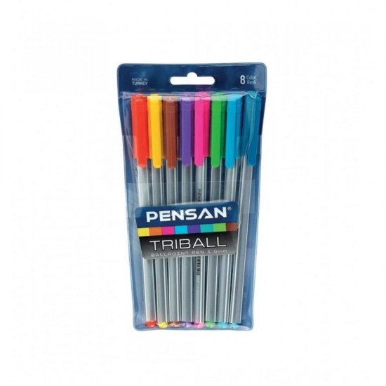 Pixuri PENSAN Triball, Varf 1 mm, 8 Buc/Set, Scriere Multicolora, Corp de Plastic, Pixuri Scolare, Pixuri pentru Scoala, Pixuri Colorate, Set Pixuri Colorate, Set de Pixuri, Pix Colorat, Rechizite