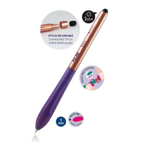 Pix MILAN Stylus Copper, Varf 1 mm, Scriere Albastra, pentru Ecrane Tactile, Corp Metalic/Cauciuc Verde, Pixuri Stylus Tactile, Pixuri pentru Ecrane Tactile Milan, Pixuri Scolare, Instrumente de Scris