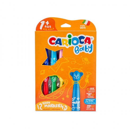 Set 12 Carioci Carioca Baby Teddy Markers, Non-Toxice, Set, 12 Culori, Set de Carioci, Carioci la Set, Carioci 12 Culori, Carioci Colorate, Carioci Baby, Carioci Non-Toxice, Carioci pentru Copii, Mini Carioci, Carioci Multicolore, Carioci pentru Desen