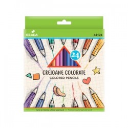 Set 24 Creioane Color Ecada Mari, Corp Din Lemn Hexagonal, 24 Culori Diferite