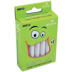 Creta Rotunda ECADA, 12 Buc/Set, Culoare Alba, Creta Scolara, Creta pentru Tabla, Creta pentru Scoala, Set Crete, Crete Albe, Creta Alba Rotunda, Set Creta Scolara