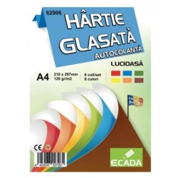 Hartie Glasata Autocolanta Lucioasa A4 Ecada, 6 Coli/Top, 120 g/mÂ², 6 Culori, Hartie Glasata Autocolanta, Hartie Glasata, Hartie Autocolanta, Hartie Glasata Lucioasa, Hartie Glasata Colorata, Hartie Autocolanta Colorata, Rechizite Scolare