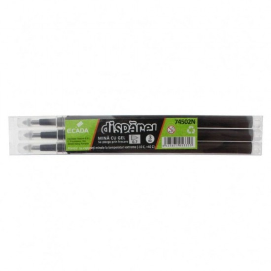 Set 3 Mine Pix Gel ECADA Disparel, 0.7 mm, Negru, Set Mine cu Gel Negru, Set Rezerve cu Gel Negru, Mine Pixuri cu Gel, Mine Pixuri Gel pentru Scoala, Rezerve Gel pentru Pixuri Scoala, Set Rezerve Pixuri cu Gel, Set Mine cu Gel