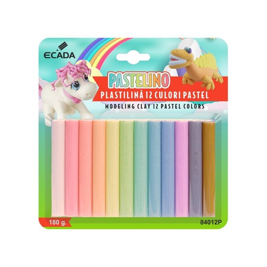 Plastilina Colorata Pastel ECADA, 180 g, 12 Culori/Set, Ambalata la Blister, Plastilina Scoala, Plastilina Gradinita, Plastilina Modelare, Plastilina Modelat, Plastilina pentru Copii, Plastilina Ambalata, Plastilina Ecada, Plastilina Modelaj