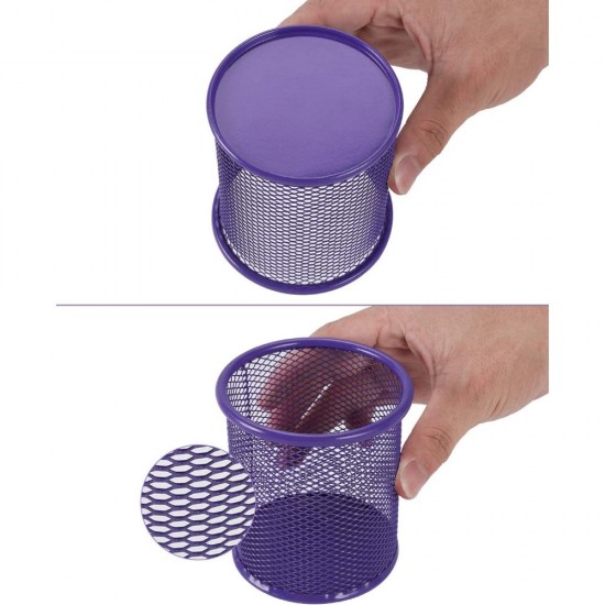 Suport Birou Cilindric ECADA, 9x10 cm, Plasa Metalica, Mov, Suport pentru Pixuri, Suport pentru Pensule, Suport pentru Creioane, Suport pentru Markere, Suport Pixuri Birou, Organizator Pixuri, Suport Instrumente de Scris Birou