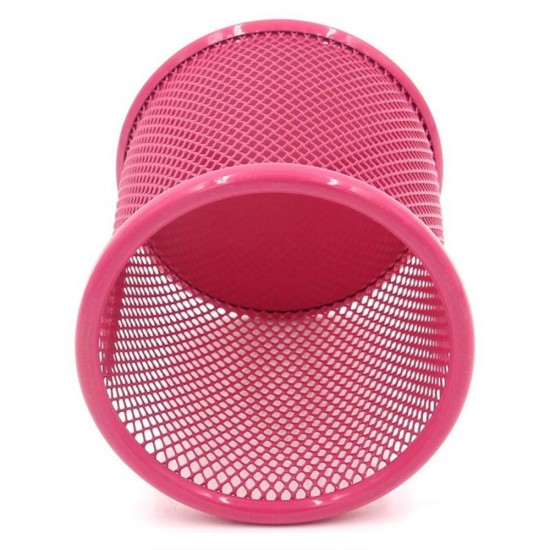 Suport Birou Cilindric ECADA, 9x10 cm, Plasa Metalica, Roz, Suport pentru Pixuri, Suport pentru Pensule, Suport pentru Creioane, Suport pentru Markere, Suport Pixuri Birou, Organizator Pixuri, Suport Instrumente de Scris Birou