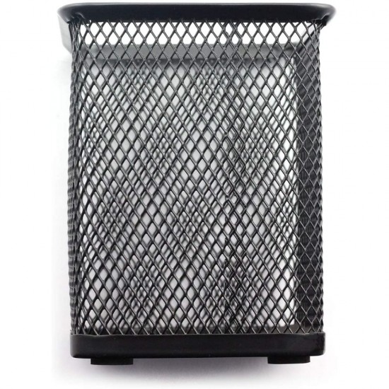 Suport Patrat Instrumente de Scris, Plasa Metalica, Dimensiune 8x8x10 cm, Culoare Negru, Suport pentru Pixuri, Suport pentru Pensule, Suport pentru Creioane, Suport pentru Markere, Suport Pixuri Birou, Organizator Pixuri, Suport Instrumente de Scris Birou