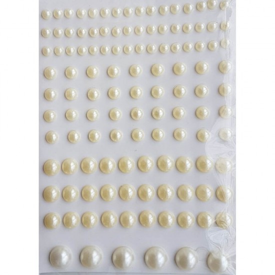 Perle Autoadezive DACO, 120 Buc/Set, Perlucele, Dimensiuni Variabile, Material Plastic, Culoare Alba, Accesorii Craft, Perle din Plastic, Perle pentru Bratari, Perle Coliere, Perle Bijuterii, Perle Albe, Perle de Lipit, Perele Autoadezive