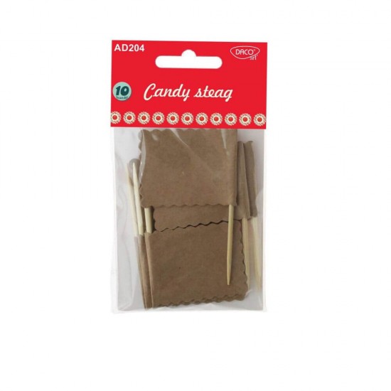 Steaguri Candy DACO, 4.5x3.5 cm, 10 Buc/Set, Material Carton, Culoare Natur, Ornament Steag, Betisoare cu Steag, Stegulete Decorative, Steaguri Decorative, Stegulete de Carton