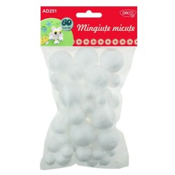 Bile din Polistiren DACO, 60 Buc/Set, Model Mingiuta, Culoare Alba, Bile de Pictat, Bile din Polistiren, Bile Polistiren Pentru Decorat, Bile Polistiren, Bile Polistiren pentru Pictat, Globuri Albe Polistiren