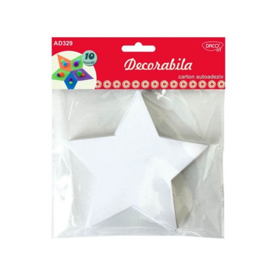 Forme Carton Autoadeziv DACO, 10 Buc/Set, Model Stea, Dimensiune 13.4 cm, Culoare Alba, Accesorii Creatie, Accesorii Craft, Stele din Carton, Stele din Carton Autoadeziv, Stele din Carton Autoadeziv, Stelute Decorative Carton Adeziv