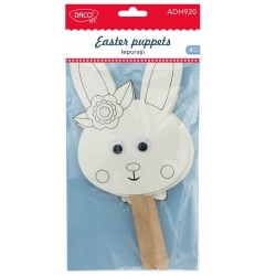 Iepurasi DACO din Hartie si Lemn, 4 Buc/Set, Alb, Accesorii Creatie, Accesorii Craft, Decoratiuni de Paste, Iepuras Hartie Predesenat, Iepuras Hartie si Lemn, Creatii pe Bat